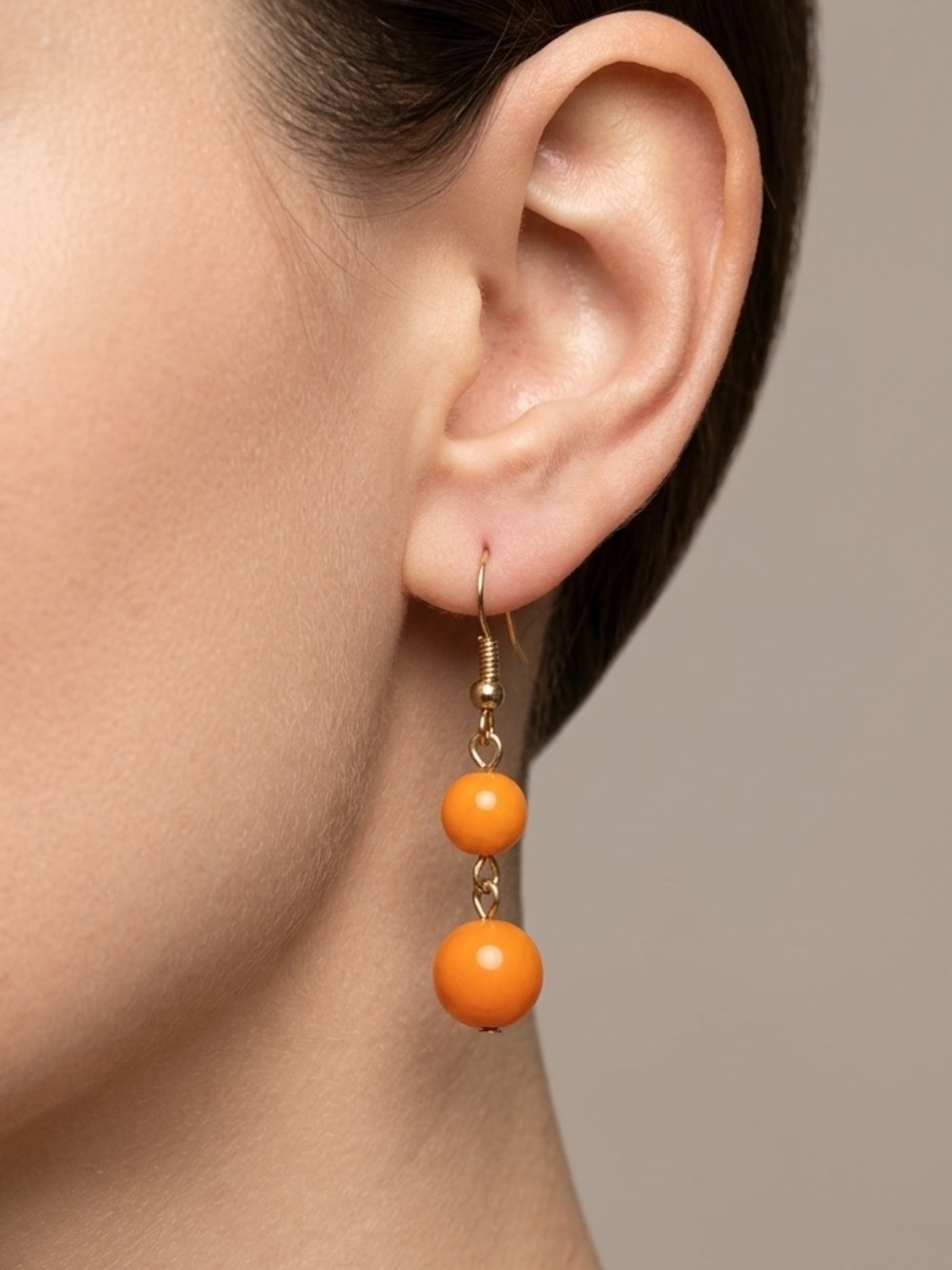 Vintage Double Ball Earrings | Yellow Orange Bead Dangle 60s 70s